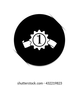 badge with ribbons  - black vector icon