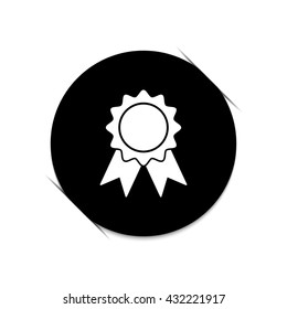 badge with ribbons  - black vector icon