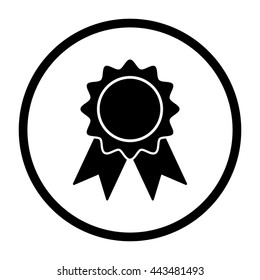 badge with ribbons  - black vector icon