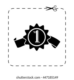 badge with ribbons  - black vector icon