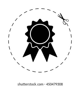 badge with ribbons -  black vector icon