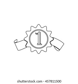 badge with ribbons  - black vector icon