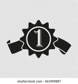 badge with ribbons  - black vector icon