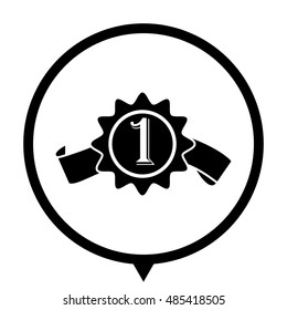 badge with ribbons - black vector  icon; map pointer