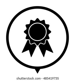 badge with ribbons - black vector  icon; map pointer
