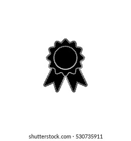 badge with ribbons  - black vector icon