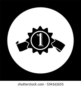 badge with ribbons  - black vector icon