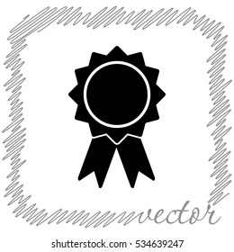 Badge with ribbons  black  vector icon