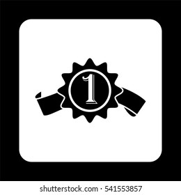 badge with ribbons   - black vector icon