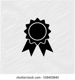 badge with ribbons  - black vector icon