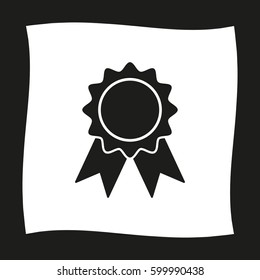badge with ribbons  - black vector icon