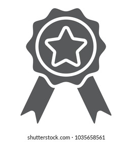 Badge with ribbons glyph icon, e commerce and award, quality sign vector graphics, a solid pattern on a white background, eps 10.