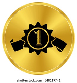 badge with ribbons - gold vector icon