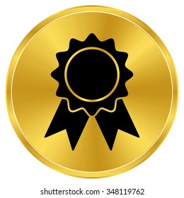 badge with ribbons - gold vector icon