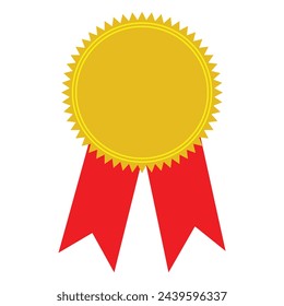 Badge with ribbons icon, Award ribbon. Winner badge. First place prize. Champion symbol. Vector illustration. Eps file 81.