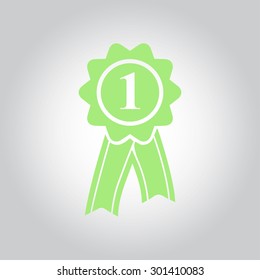  Badge with ribbons icon. Award rosette with ribbon simbol.