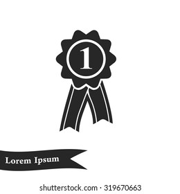  Badge with ribbons icon. Award rosette with ribbon simbol.