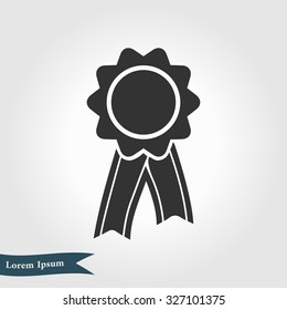  Badge with ribbons icon. Award rosette with ribbon simbol.