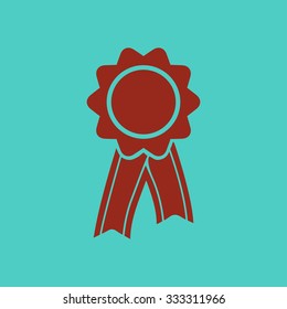  Badge with ribbons icon. Award rosette with ribbon simbol.