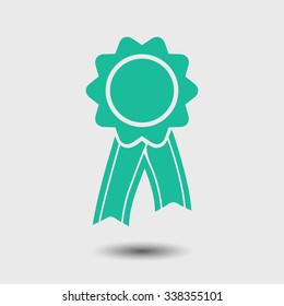  Badge with ribbons icon. Award rosette with ribbon simbol.