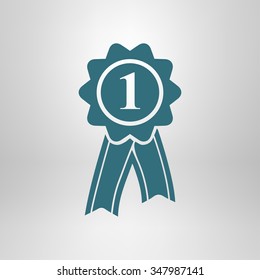  Badge with ribbons icon. Award rosette with ribbon simbol.
