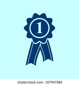  Badge with ribbons icon. Award rosette with ribbon simbol.
