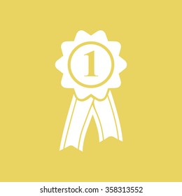  Badge with ribbons icon. Award rosette with ribbon simbol.
