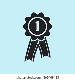  Badge with ribbons icon. Award rosette with ribbon simbol.