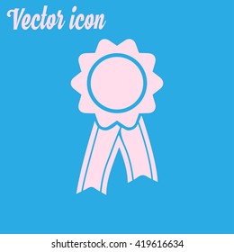  Badge with ribbons icon. Award rosette with ribbon simbol.