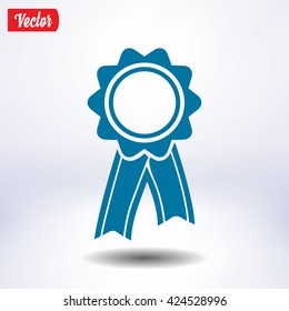  Badge with ribbons icon. Award rosette with ribbon symbol.