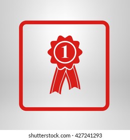  Badge with ribbons icon. Award rosette with ribbon symbol.