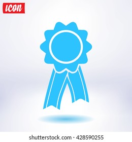  Badge with ribbons icon. Award rosette with ribbon simbol.