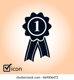  Badge with ribbons icon. Award rosette with ribbon simbol.
