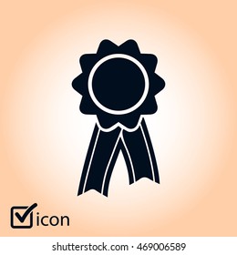  Badge with ribbons icon. Award rosette with ribbon simbol.