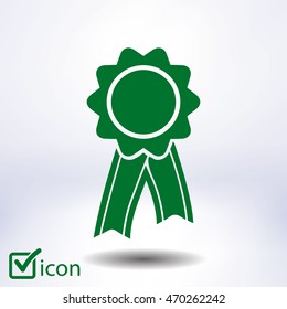  Badge with ribbons icon. Award rosette with ribbon simbol.