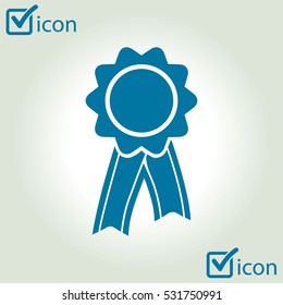  Badge with ribbons icon. Award rosette with ribbon simbol.