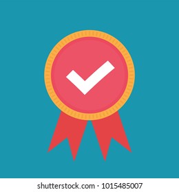 Badge with ribbons icon. Flat style design vector illustration. 