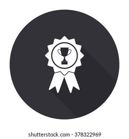 badge with ribbons icon with long shadow - vector round button