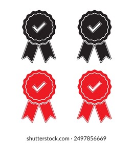 Badge with ribbons icon with number one. Vector illustration isolated on white background. EPS 10.