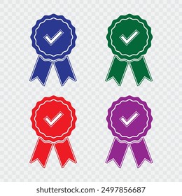 Badge with ribbons icon with number one. Vector illustration isolated on white background. EPS 10.
