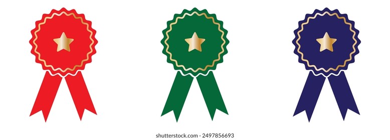 Badge with ribbons icon with number one. Vector illustration isolated on white background. EPS 10.