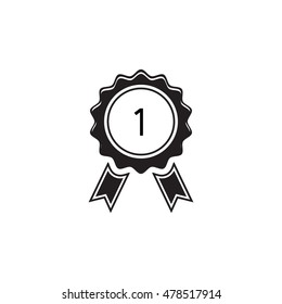 Badge with ribbons icon with number one. Vector illustration isolated on white background