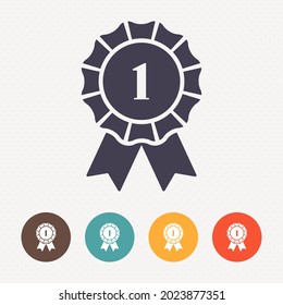 Badge with ribbons icon on dot pattern background