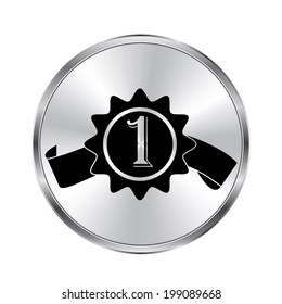 badge with ribbons icon - vector brushed metal button