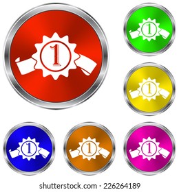 badge with ribbons icon - vector glossy colourful buttons