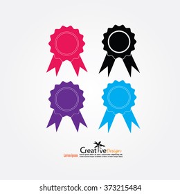 Badge with ribbons icon. vector illustration.