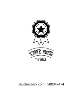 Badge with ribbons icon, vector illustration, simple flat design isolated on white