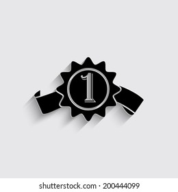 badge with ribbons on a grey background