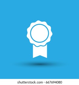 Badge with ribbons. Prize medal. Flat and simple design. 