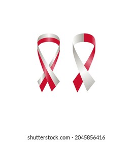 Badge with ribbons, rosette, Malta flag, vector illustration red and white